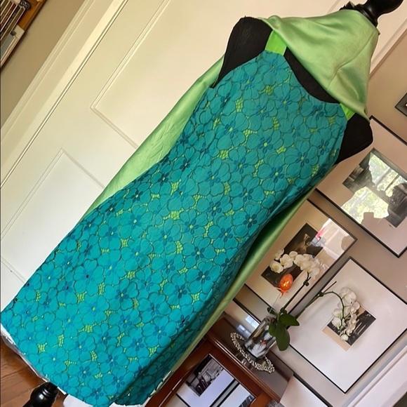 Vibrant Blue and Green Halter Midi Dress for Cocktail Events - Picture 6 of 16